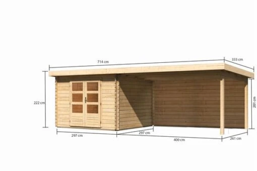 KARIBU Gartenhaus Bastrup 5, Naturbelassen, Fichtenholz 28mm, 714,5 X 297 X 222 Cm, Pultdach, Anbau 4m Mit Rückwand -Doppler Verkäufe 30568 2 05.jpg