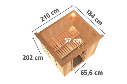 KARIBU Sodin Sauna , Naturbelassen, Fichte, 210x184x202 Cm, Fronteinstieg, Bronzierte Tür U. Kranz, Ofen 4,5 KW Ext. Strg. Easy -Doppler Verkäufe 30678 2 05.jpg