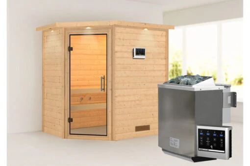 KARIBU Svea Sauna , Naturbelassen, Fichte, 224x160x202 Cm, Klarglastür U. Kranz, Ofen 4,5 KW Bio Ext. Strg. -Doppler Verkäufe 30740 3 01.jpg