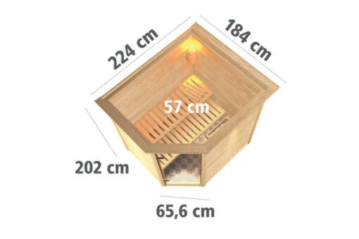 KARIBU Mia Sauna , Naturbelassen, Fichte, 224x184x202 Cm, Graphitfarbene Tür U.Kranz, Ofen 4,5 KW Ext. Strg. Easy -Doppler Verkäufe 30754 2 05.jpg