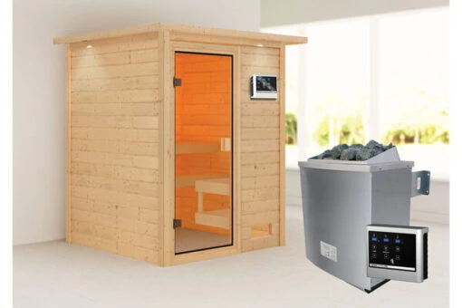 KARIBU Sandra Sauna , Naturbelassen, Fichte, 173x159x191 Cm, Kranz SET, Ofen 4,5 KW Ext. Strg. Easy -Doppler Verkäufe 30758 2 02.jpg