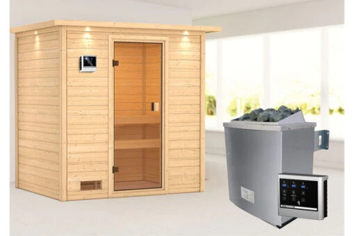 KARIBU Selena Sauna , Naturbelassen, Fichte, 223x159x191 Cm, Kranz SET, Ofen 4,5 KW Ext. Strg. Easy -Doppler Verkäufe 30762 2 01.jpg