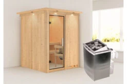 KARIBU Norin Sauna, Naturbelassen, Fichte, 165 X 165 X 202 Cm, Fronteinstieg, Mit Klarglastür Und Kranz, SET Mit Ofen 4,5 KW Integr. Str. -Doppler Verkäufe 30910 4 02.jpg