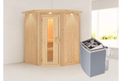 KARIBU Larin Sauna, Naturbelassen, Fichte, 165 X 165 X 202 Cm, Eckeinstieg, Mit Energiespartür Und Kranz, SET Mit Ofen 4,5 KW Integr. Str. -Doppler Verkäufe 30911 4 02.jpg