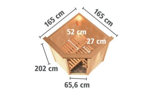 KARIBU Larin Sauna, Naturbelassen, Fichte, 165 X 165 X 202 Cm, Eckeinstieg, Mit Energiespartür Und Kranz, SET Mit Ofen 4,5 KW Integr. Str. -Doppler Verkäufe 30911 4 05.jpg