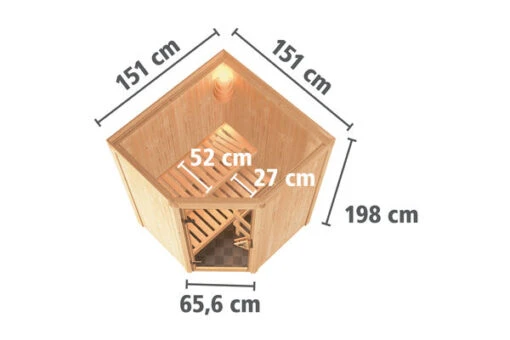 KARIBU Larin Sauna, Naturbelassen, Fichte, 165 X 165 X 202 Cm, Eckeinstieg, Mit Bronzierter Tür Und Kranz, SET Mit Ofen 4,5 KW Bio Ext. Strg. -Doppler Verkäufe 30912 6 05.jpg