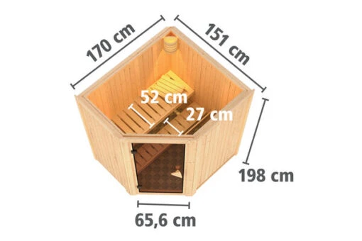 KARIBU Taurin Sauna, Naturbelassen, Fichte, 170 X 151 X 198 Cm, Eckeinstieg, Mit Bronzierter Tür, SET Mit Ofen 4,5 KW Ext. Strg. Easy -Doppler Verkäufe 30916 2 05.jpg