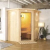 KARIBU Taurin Sauna, Naturbelassen, Fichte, 184 X 165 X 202 Cm, Eckeinstieg, Mit Klarglastür Und Kranz, SET Mit Ofen 4,5 KW Integr. Str. -Doppler Verkäufe 30918 4 01.jpg