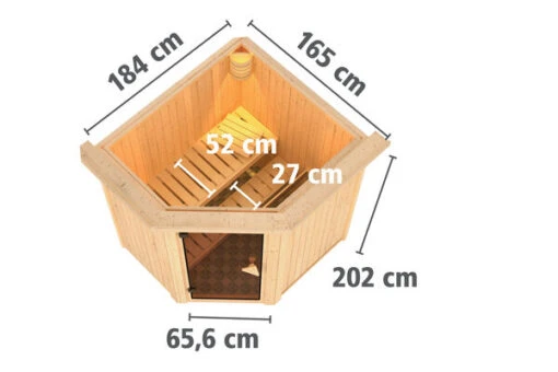 KARIBU Taurin Sauna, Naturbelassen, Fichte, 184 X 165 X 202 Cm, Eckeinstieg, Mit Klarglastür Und Kranz, SET Mit Ofen 4,5 KW Integr. Str. -Doppler Verkäufe 30918 4 05.jpg