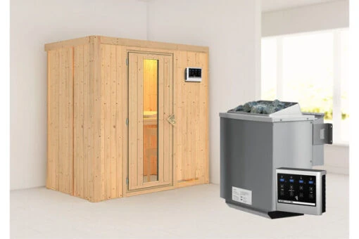 KARIBU Variado Sauna, Naturbelassen, Fichte, 196 X 118 X 198 Cm, Fronteinstieg, Mit Energiespartür, SET Mit Ofen 4,5 KW Bio Ext. Strg. -Doppler Verkäufe 30919 3 01.jpg