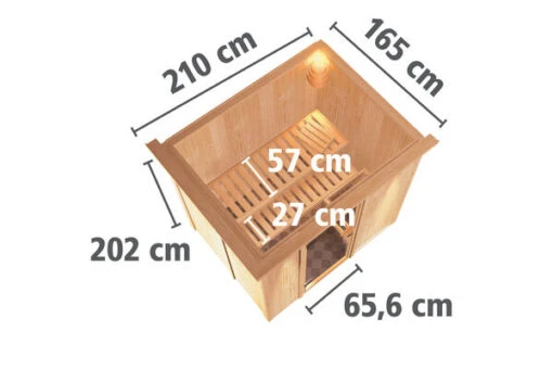 KARIBU Bodin Sauna, Naturbelassen, Fichte, 210 X 165 X 202 Cm, Fronteinstieg,mit Klarglastür SETmit Ofen 4,5 KW Ext. Strg. Easy -Doppler Verkäufe 30927 5 05.jpg