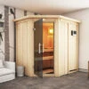 KARIBU Carin Sauna, Naturbelassen, Fichte, 210 X 165 X 202 Cm, Eckeinstieg,mit Graphitfarbener Tür Und Kranz SETmit Ofen 4,5 KW Bio Ext. Strg. -Doppler Verkäufe 30930 6 01.jpg