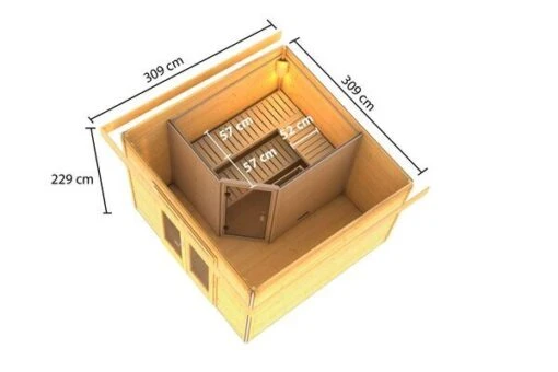 KARIBU Mainburg 1 Saunahaus, Naturbelassen, Fichte, 309x309x229 Cm, SET B Mit Doppelflügeltür Und Vorraum -Doppler Verkäufe 31318 1 05.jpg