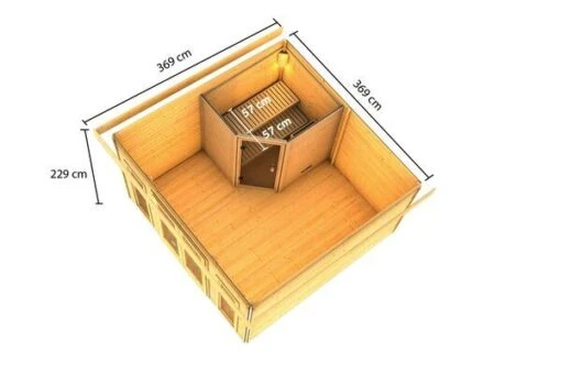 KARIBU Mainburg 3 Saunahaus, Naturbelassen, Fichte, 369x369x229 Cm, SET A Mit Doppelflügeltür Und Vorraum -Doppler Verkäufe 31321 1 05.jpg