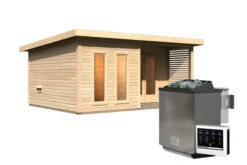 KARIBU Mainburg 5 Saunahaus, Naturbelassen, Fichte, 508x368x253 Cm, SET B Mit Doppelflügeltür, Terrasse Und 9 KW Bio-Ofen -Doppler Verkäufe 31326 3 03.jpg