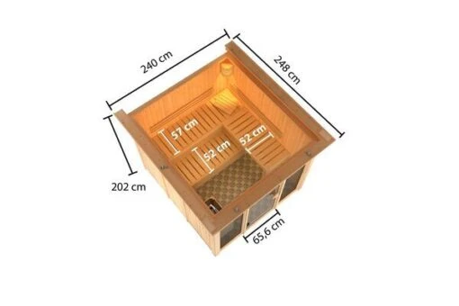 KARIBU Askja Sauna-Set, Naturbelassen, Fichte, 240x248x202 Cm Inkl. Kranz, Ganzglastür Und 9 KW Bio-Ofen Ext. Strg. -Doppler Verkäufe 31335 4 05.jpg