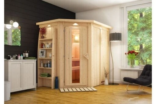 KARIBU Caspin Energiespar-Sauna, Naturbelassen, Fichte, 210x165x202 Cm, Mit Kranz Und Eckeinstieg -Doppler Verkäufe 31391 1 01.jpg