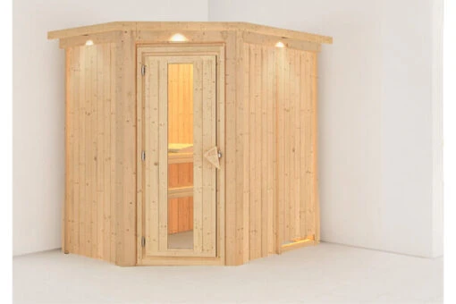 KARIBU Caspin Energiespar-Sauna, Naturbelassen, Fichte, 210x165x202 Cm, Mit Kranz Und Eckeinstieg -Doppler Verkäufe 31391 1 02.jpg