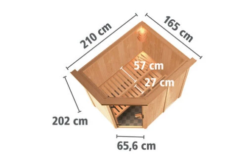 KARIBU Caspin Energiespar-Sauna, Naturbelassen, Fichte, 210x165x202 Cm, Mit Kranz Und Eckeinstieg -Doppler Verkäufe 31391 1 05.jpg