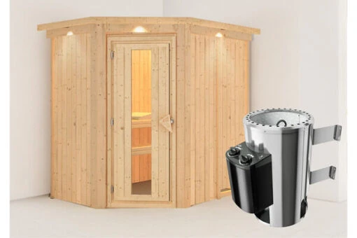 KARIBU Caspin Energiespar-Sauna, Naturbelassen, Fichte, 210x165x202 Cm, Mit Kranz Und 3,6 KW Ofen Integr. Steuerung -Doppler Verkäufe 31391 2 02.jpg