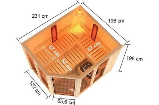 KARIBU Infrarotkabine Ava, Fichtenholz 68 Mm, Eckeinstieg, Ca. 3,7m² -Doppler Verkäufe 5 20266 2.jpg